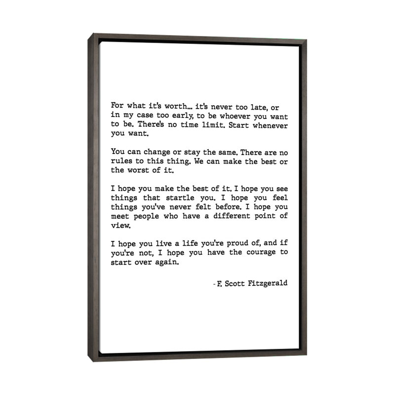 «For What It's Worth» par Scott Fitzgerald, impression d'art textuel, Pas de tapis, H 48 po x l 32 po x P 1,5 po