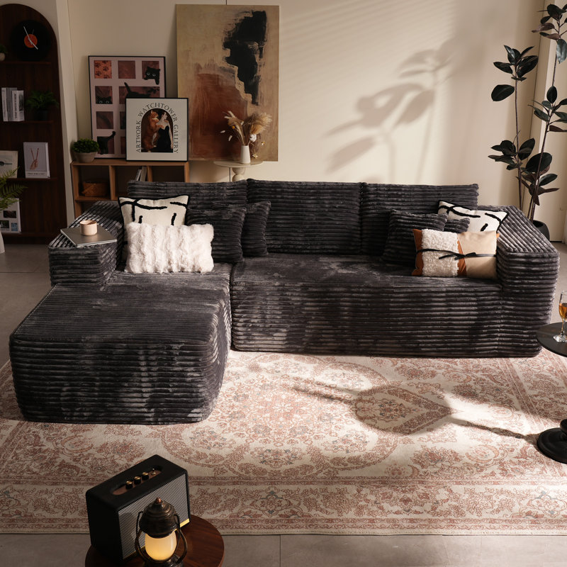 Fontanez Compression Packed 2 - Piece Corduroy Boneless Sectional - No Assembly Required, Left Hand Facing, Gray