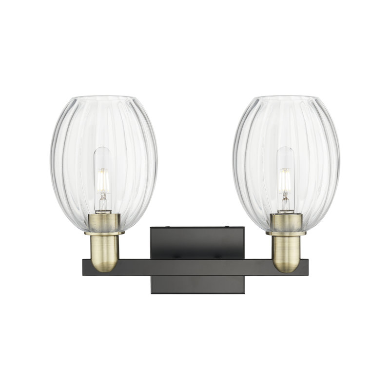 Eldon - Luminaire de salle de bain à abat-jour cloche 16 po 2 lumières, Laiton antique noir, Transparent