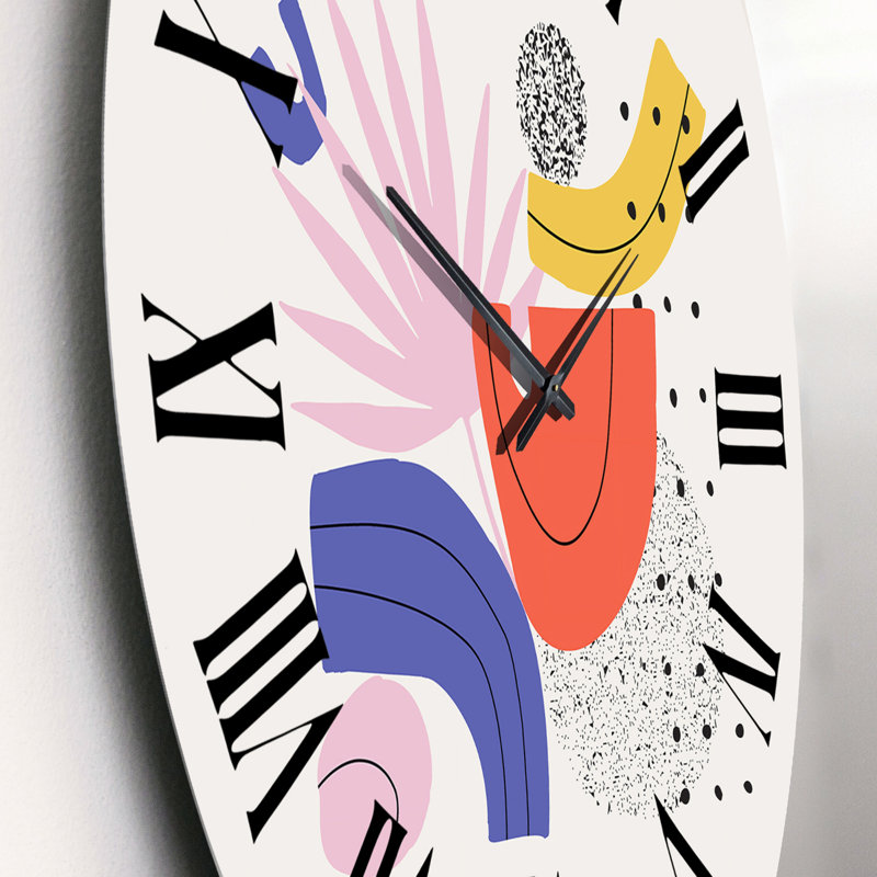 Horloge murale biologique avec formes tropicales rétro et feuilles tropicales II, Petit