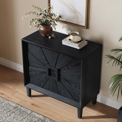 Mid-Century Modula Credenza Sideboard Buffet, 31.5" Small Space Storage Cabinet with Symmetrical Sunburst Doors, 2-Door Accent Cabinet with Adjustable Shelves for Dining Room, Entryway & Hallway