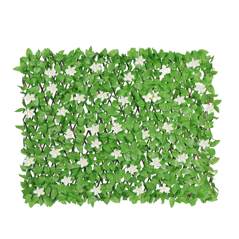 Expandable Faux lvy Privacy Fence Panel, Green/White