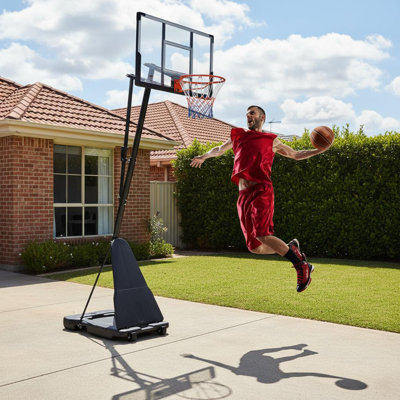 48-Inch Portable Basketball Hoop System With Height-Adjustable Rim (5.5-10Ft), Heavy-Duty Steel Frame Shatterproof Backboard, Black Frame White Lines,Fillable Base And Wheels For Driveway And Backyard