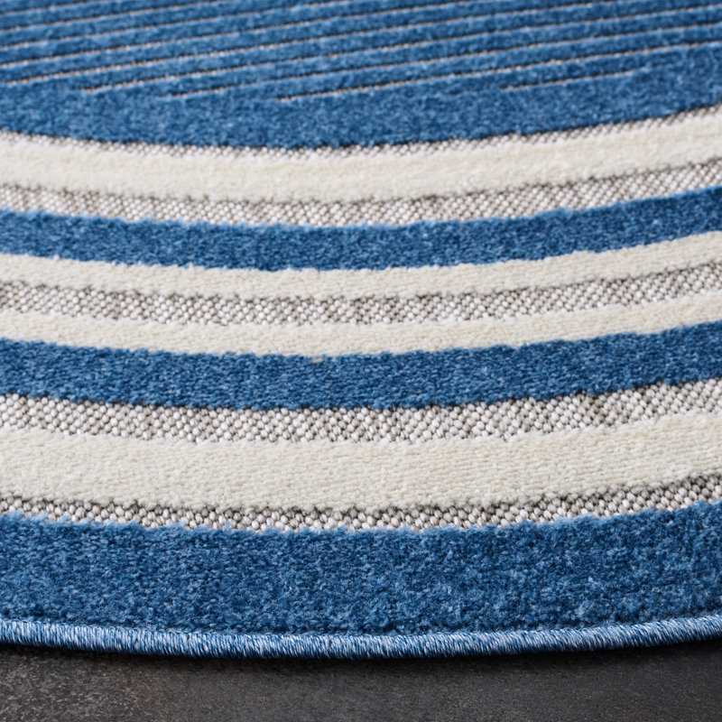 Doresha 303 Area Indoor/Outdoor Area Rug In Light Blue / Ivory, Round 6'7"