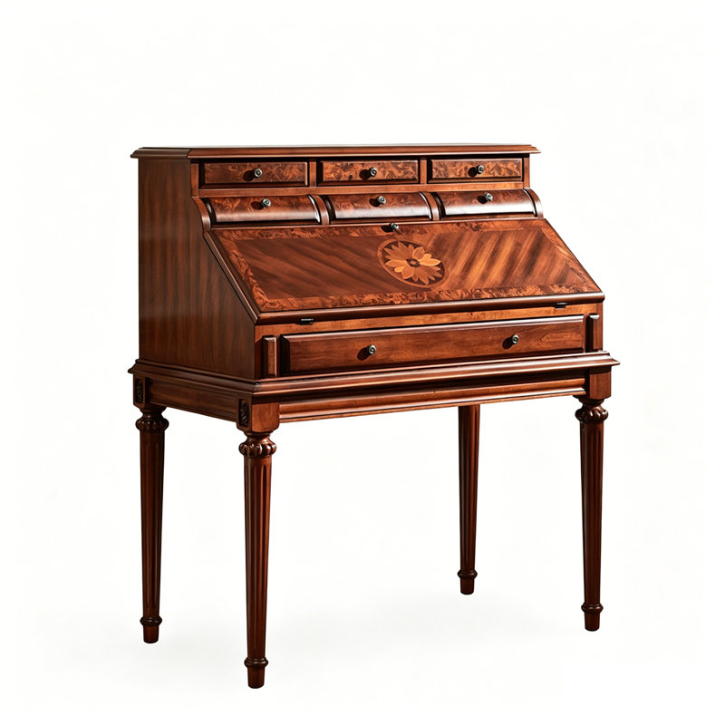 Coiffeuse à rabat en bois massif Vintage, Bureau d'écriture multifonctionnel