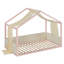 Lit plateforme à baldaquin double en velours avec rideaux en gaze respirant, rose