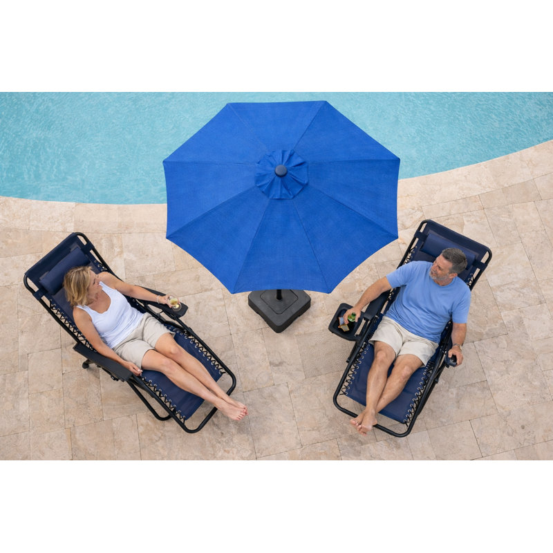Chaises longues d'extérieur avec porte-gobelet et ensemble de porte-gobelet en acier bleu indigo Barca, Bleu