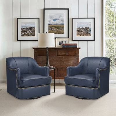 Fauteuil demi-tonneau pivotant en cuir véritable