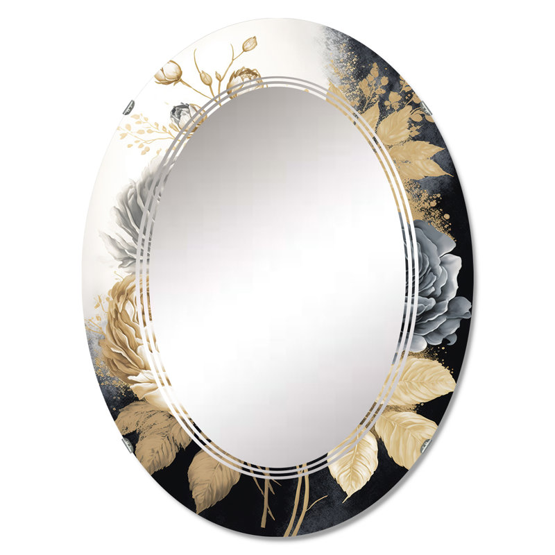 White, Gold And Black Rose Bouquet II - Floral Rose Wall Mirror, 30 po x 20 po