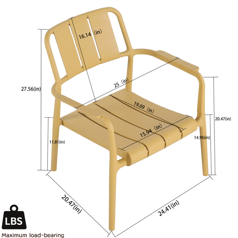 Ensemble de 2 chaises individuelles + table basse, jaune, mobilier multifonctionnel intérieur/extérieur, polypropylène, antirouille, imperméable, patins antidérapants, design ergonomique, support robuste, configuration 5 places, style minimaliste
