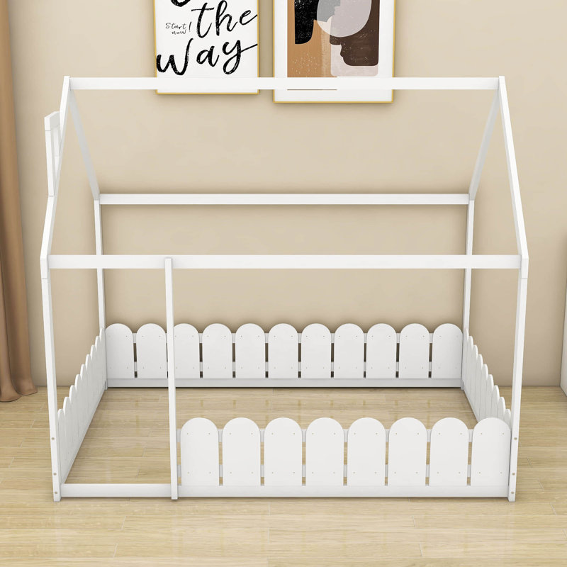 Eslick Full Size House Bed with Fence, White