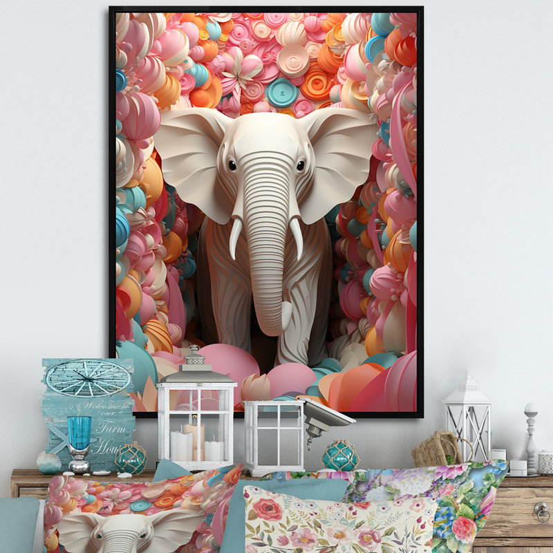 «Elephant Dreams In Colors I», reproduction sur toile, Cadre flottant noir, H 40 po x l 30 po x P 1,5 po