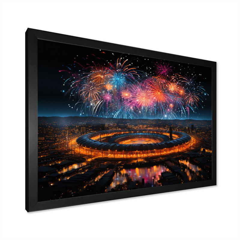 Sport Stadium In Spotlight VII - Architecture Wall Art Prints, H 30 po x l 40 po x P 1,5 po, Cadre simple noir