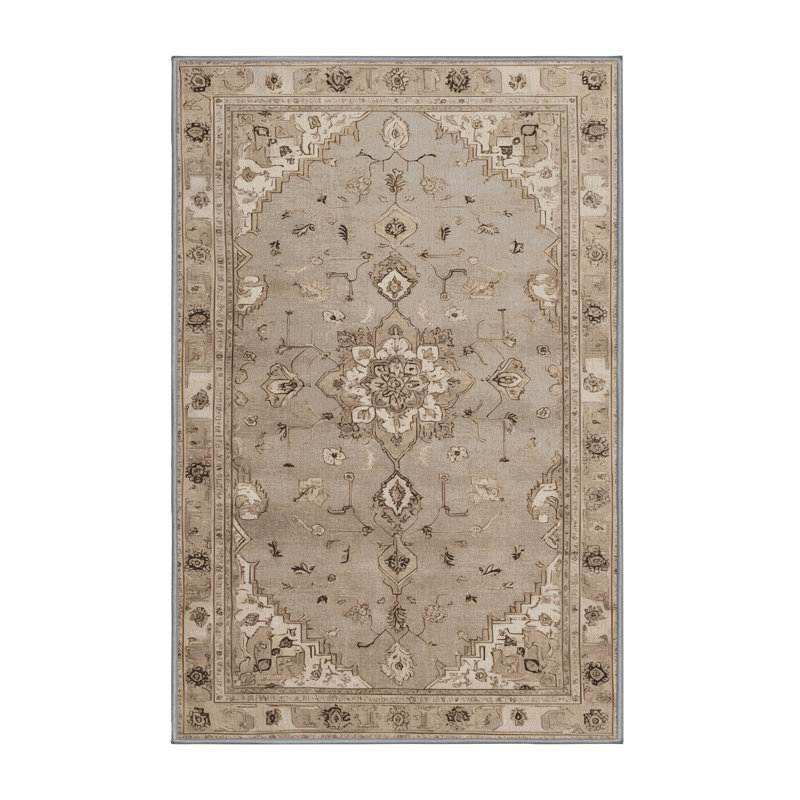 Tapis gris Tabriz lavable à la machine, Rectangulaire 7 pi x 10 pi
