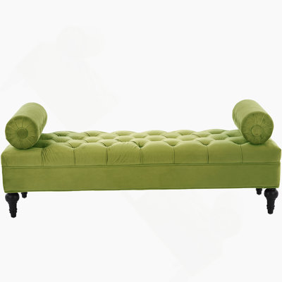 Evara Velvet Upholstered Bedroom Bench With Tufted Detailing And 2 Detachable Pillows