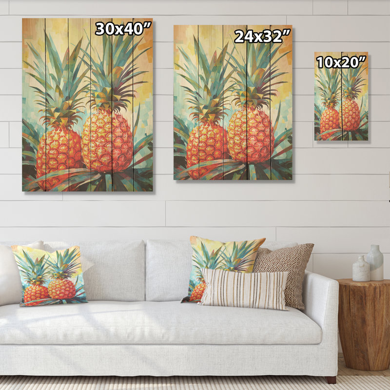 Ensoleillé, ananas, sérénade ensoleillée, art sur bois de pin naturel, H 40 po x l 30 po