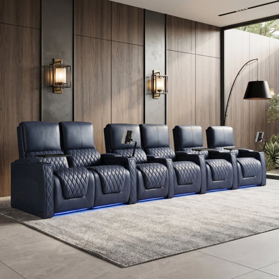 Fauteuil de cinéma maison inclinable électrique en cuir fleur de qualité supérieure avec éclairage ambiant à DEL 7 couleurs, appui-tête réglable, charge USB et porte-gobelets