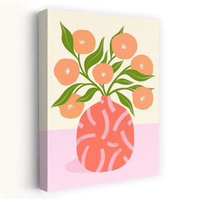 Flowers In Coral Vase Abstract Contemporary Fruit Flower Wall Art Print