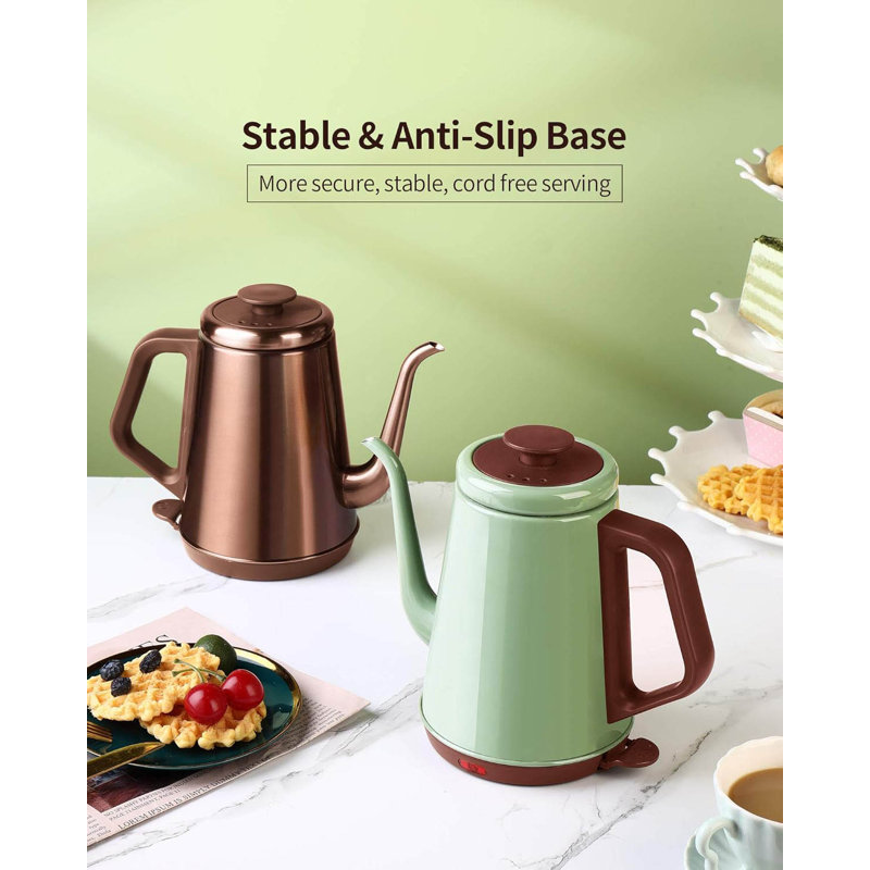 Basowin Gooseneck Electric Kettle(1.0L),1000W Electric Tea Kettle Of 304 Stainless Steel,Auto Shut Off,Coffee Kettle For Pour Over And Tea