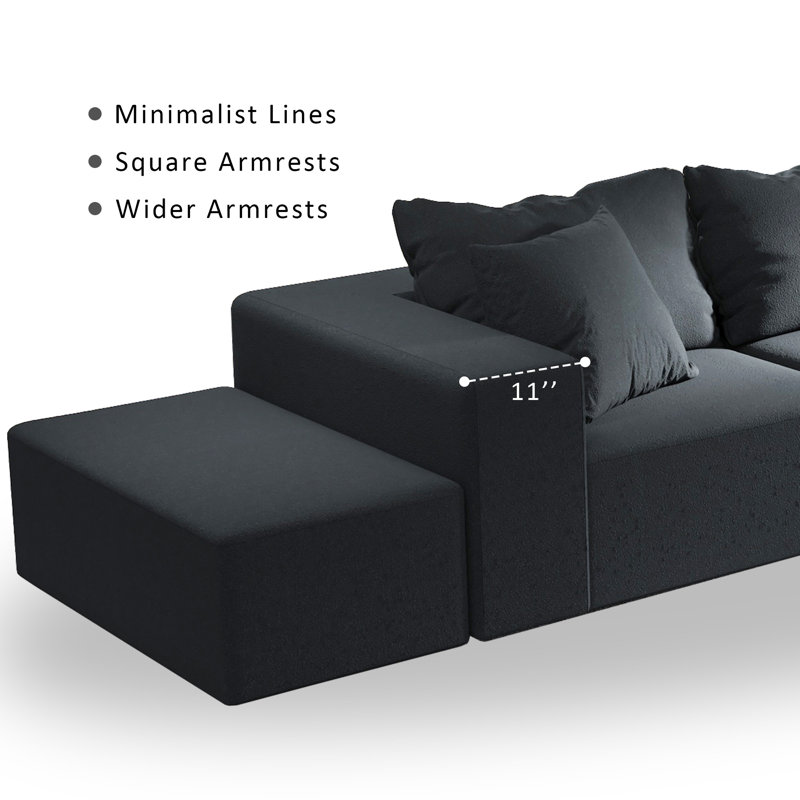 Canapé modulaire rembourré de L 132 po, Noir, noir, noir, noir