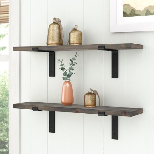 Sand & Stable Jensenn 2 Piece Pine Bracket Shelf & Reviews | Wayfair