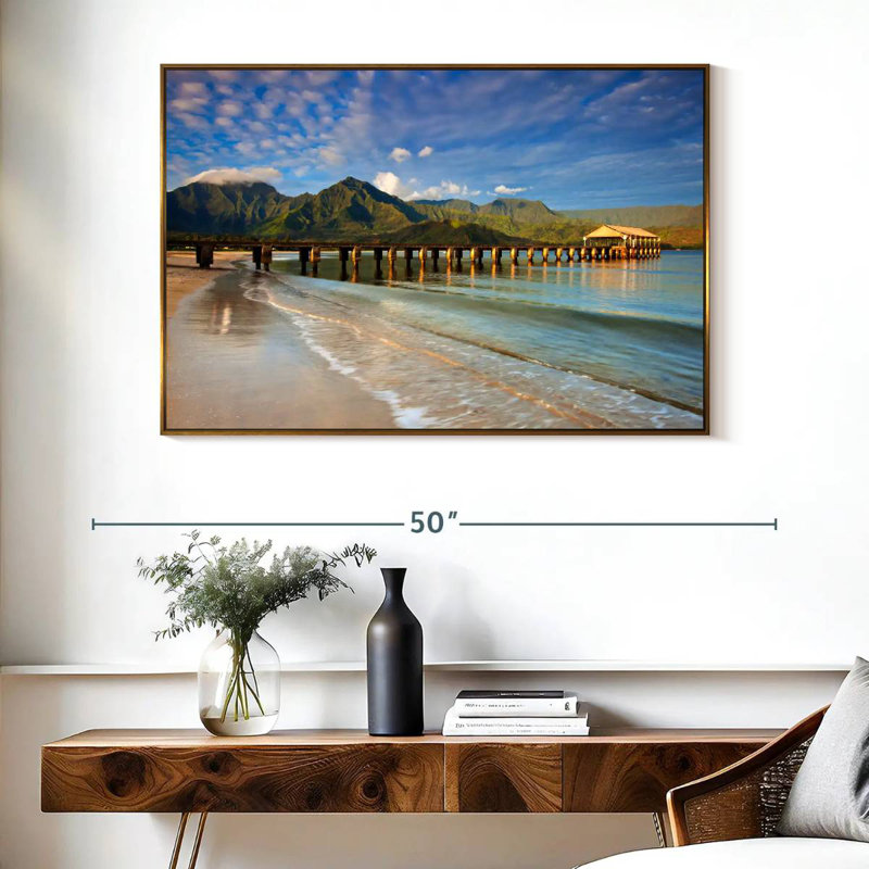 Quai Hanalei Bay, Cadre flottant doré, 40 po x 27 po