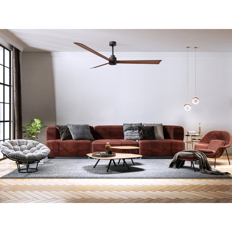 Alessandra Outdoor Downrod Ceiling Fan, Textured Bronze, Walnut