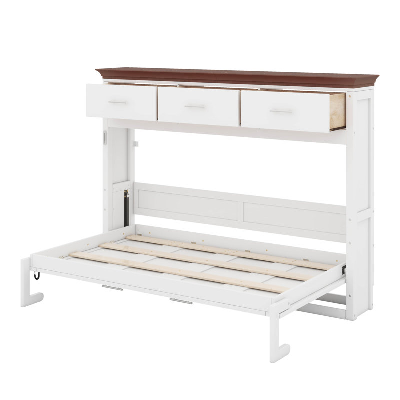 Lit escamotable simple avec tiroirs, Lit simple, Blanc