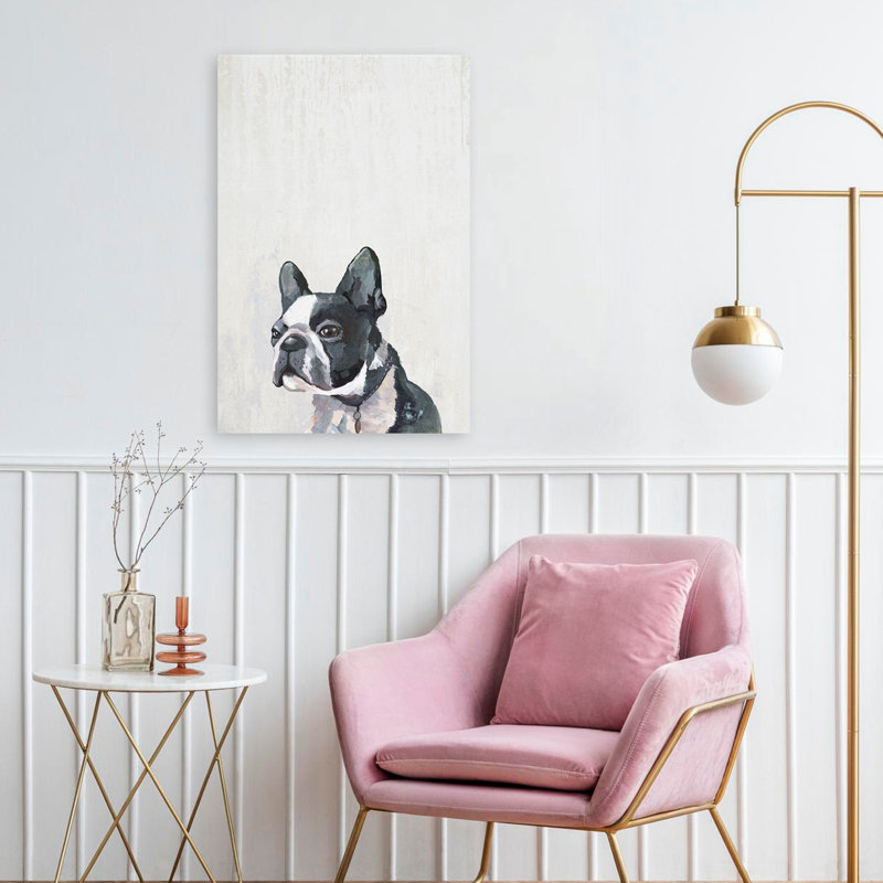 Chiot Frenchie, réalisme animalier contemporain, H 24 po x l 16 po