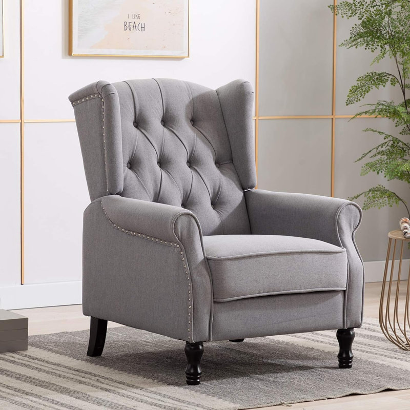 Crister Upholstered Wingback Chair, Gray Linen