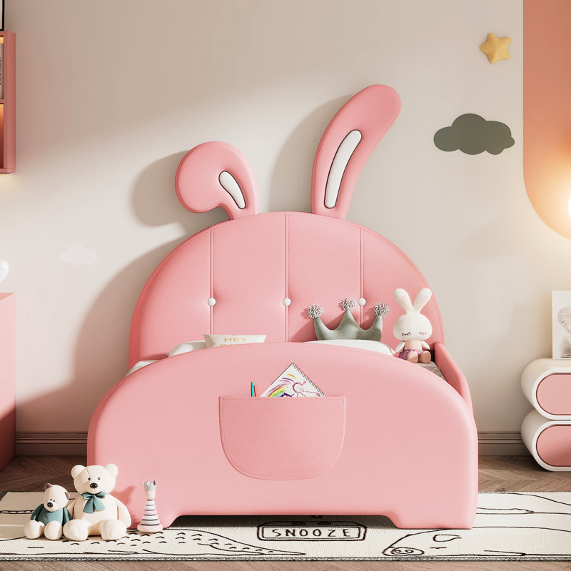 Lit plateforme tapissier simple avec tête de lit et lit rose durable, Rose