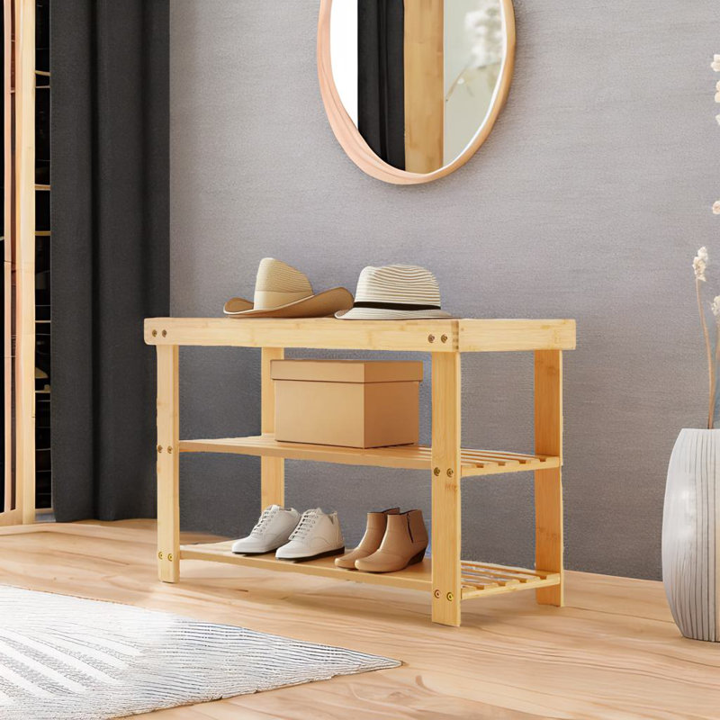3-tier Bamboo Shoe Rack Bench, Wood