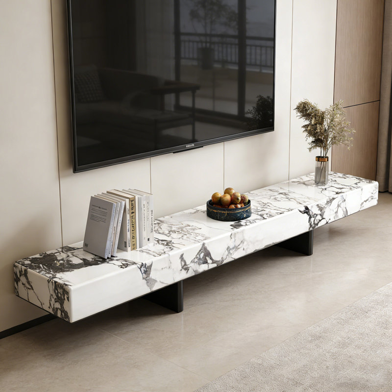 Meuble télé Modern Minimalisme, Blanc/Noir, H 7,87 po x L 70,86 po x l 15,74 po