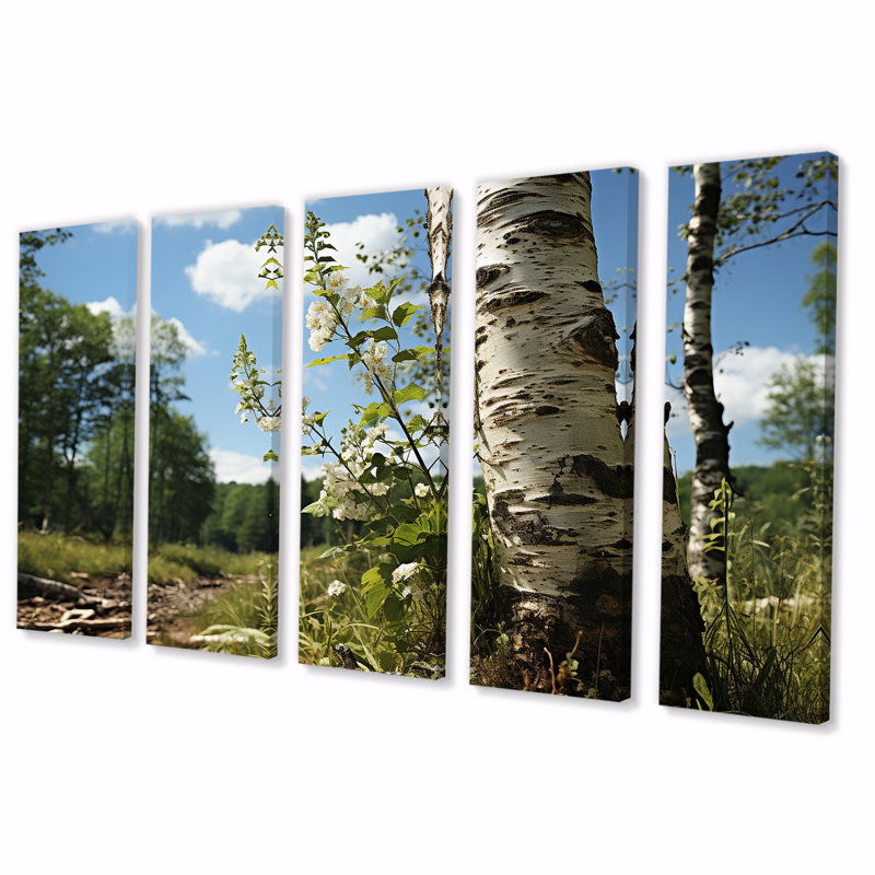 «Birch Tree Forest Essence III», ensemble de 5 décorations murales, H 32 po x l 80 po