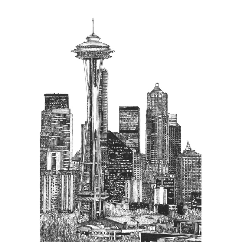 B&W US Cityscape - Seattle, H 18 po x l 12 po