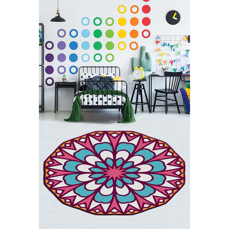 Tapis rose / bleu / blanc en polyester tissé à la machine Novelty Cason, Nouveauté 2 pi 7 po x 9 pi 10 po