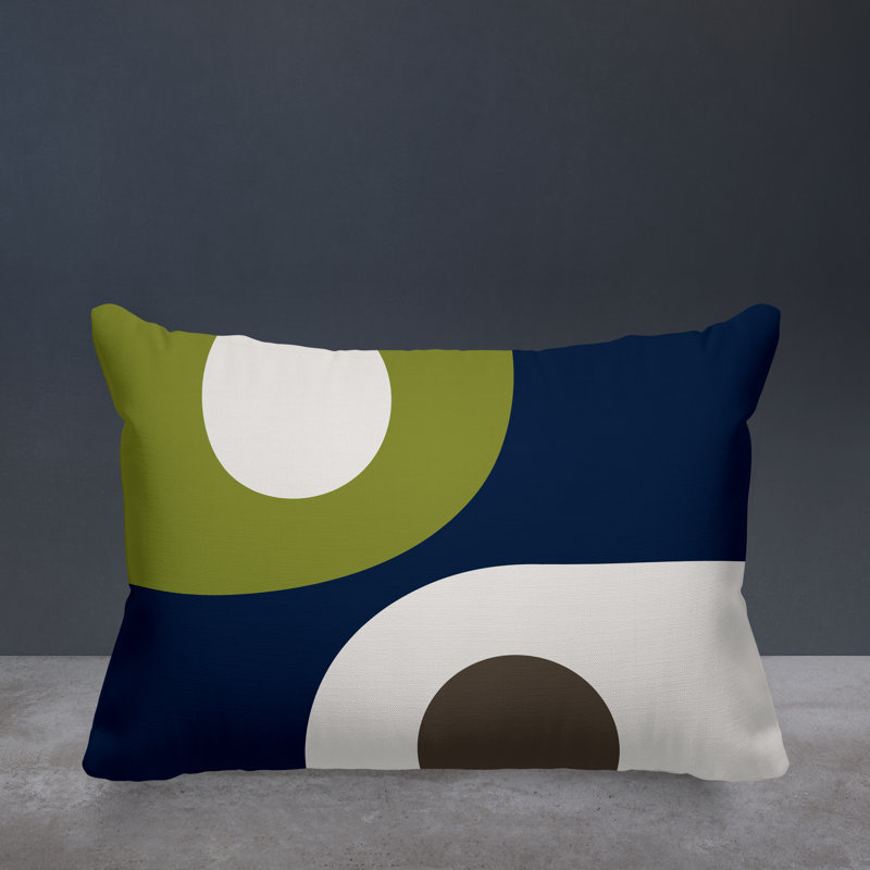 Pitto Abstract Minimalist Indoor/Outdoor Throw Pillow, Chartreuse/Beige/Navy Blue