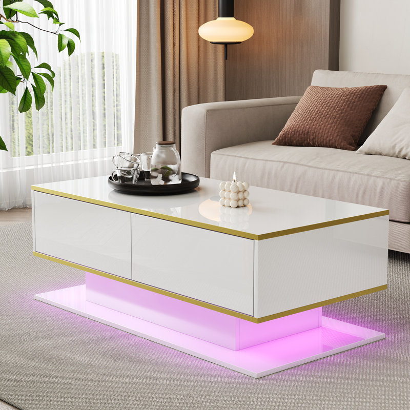 Frame Coffee Table with Storage, White