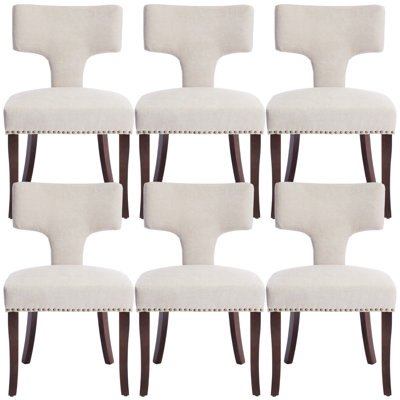 Mid Century Upholstered Dining Chairs Side Chairs Farmhouse Linen Dining Chair With Solid Wood Legs