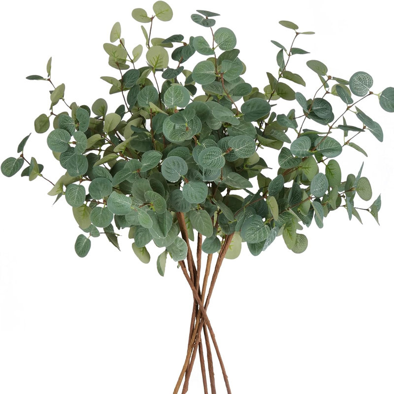 Ensemble de 3 tiges d'eucalyptus artificiel, tiges de verdure réalistes résistantes aux rayons UV de 22,83 po pour la décoration intérieure et extérieure, centre de table de mariage, remplisseurs de vase de table