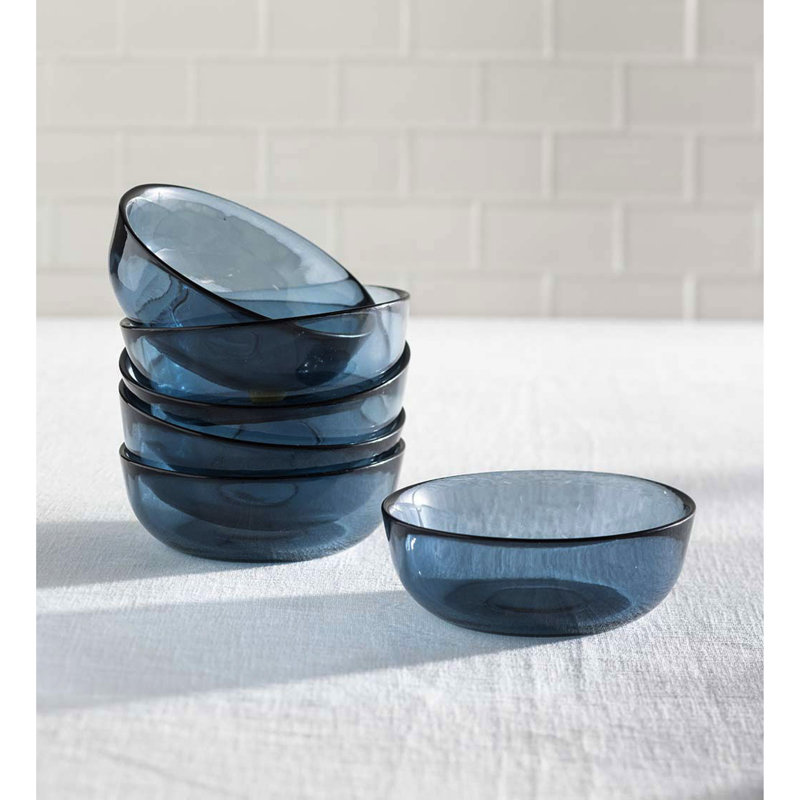 Bols en verre recyclé, ensemble de 6, Bleu