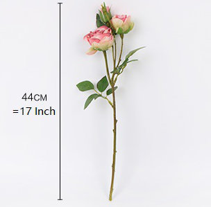 Tige de rose fleuri en soie, Rose foncé, 3 tiges