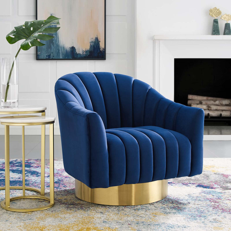 Fauteuil pivotant en velours Buiant, Bleu marine