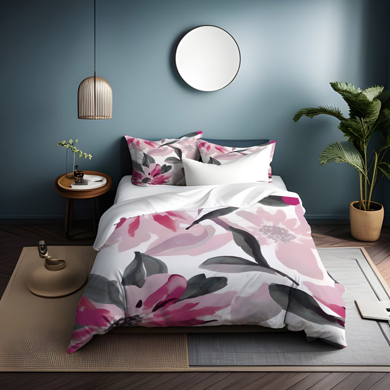 Polyester Floral Duvet Cover, King Duvet Cover + 2 King Shams