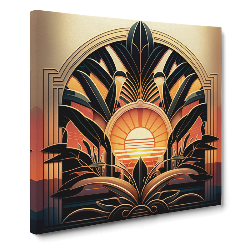 Art Deco Sunset Neo-Traditional - Wrapped Canvas - Framed Print, 50cm H x 50cm W x 3cm D