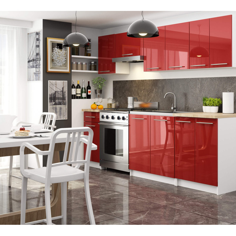 OLIWIA kitchen base cabinet in white and red gloss Base Unit, 85cm H x 40cm W x 46cm D