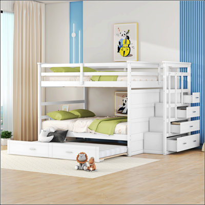 Lit superposé double au-dessus de double avec gigogne simple et escalier, conception peu encombrante pour les chambres modernes