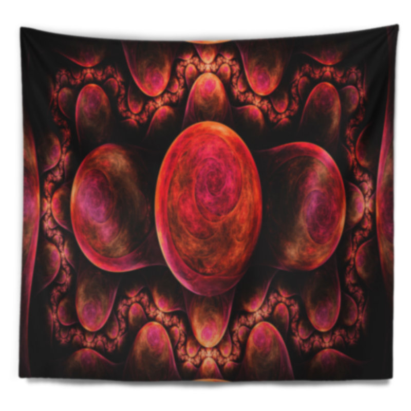Tapisserie abstraite à motif fractal exotique rouge, H 78 po x l 92 po