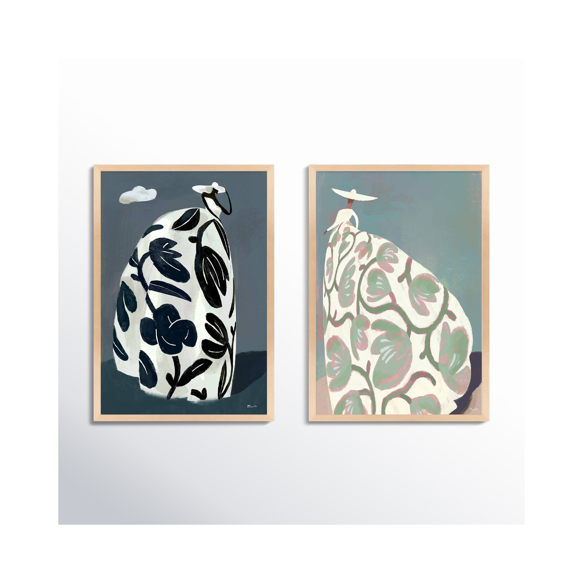 Storm & Beach Dresses by Marco Marella For Studio M, Maple Paper Framed, 20" H x 14" W
