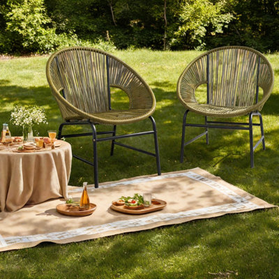 Durable Green Patio Dining Chairs, Pe Rattan & Iron, Rustic Outdoor Set